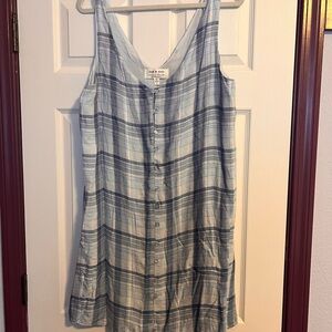 cloth & stone Blue and Gray Plaid Sleeveless Button Tank Dress